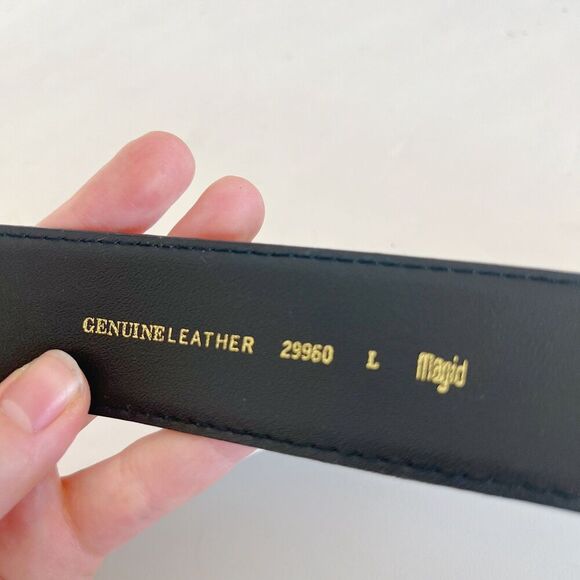 Magid Black Suede Belt Gold Statement Buckle Vintage 90s y2k Women's Size L - Picture 3 of 6